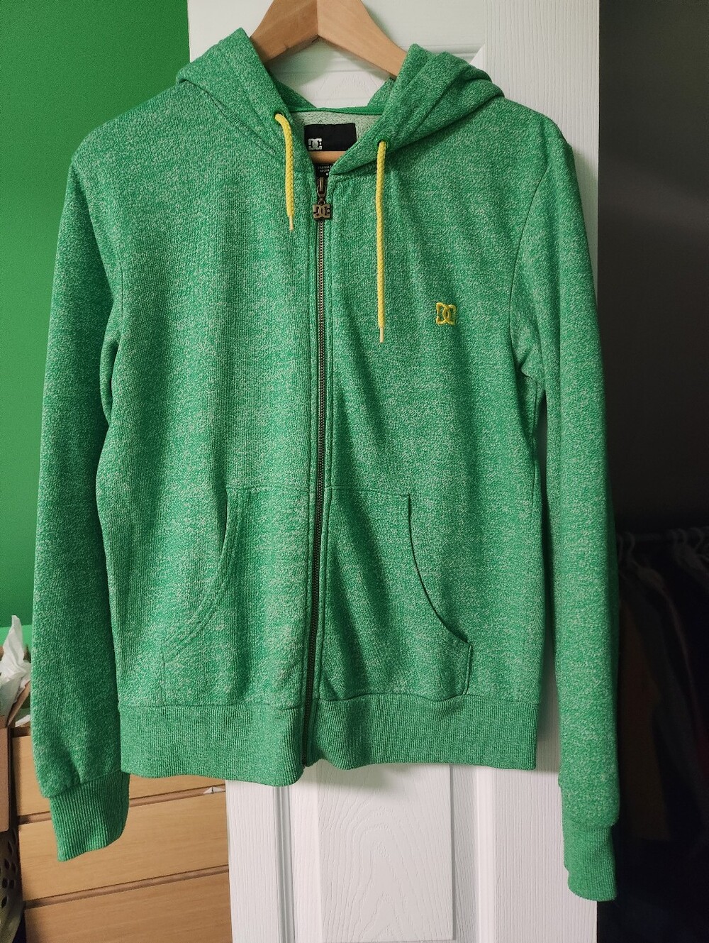 Y2K Heathered Green DC Full Zip Hoodie SMALL
